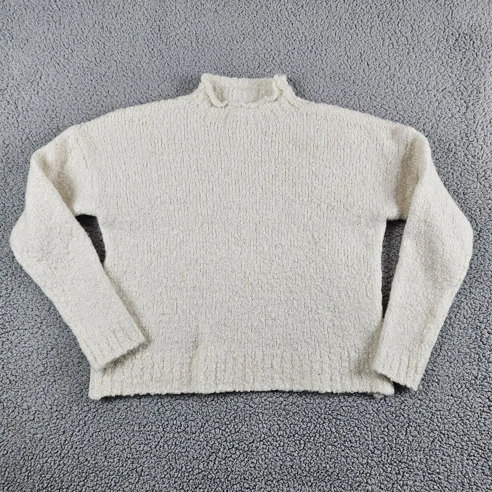J Crew Sweater Womens M Ivory Wool Alpaca Blend Mock Pullover Minimalist Preppy